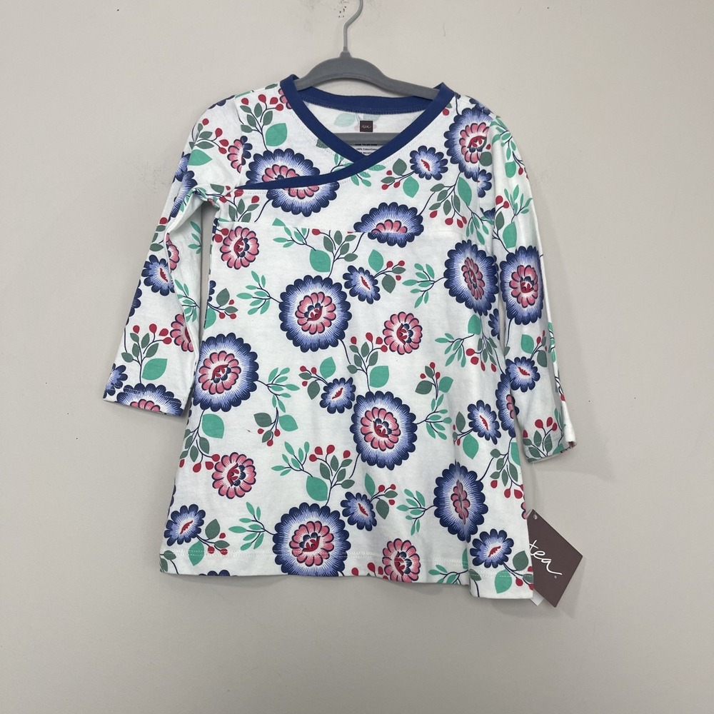NWT Tea Girls Floral Shift Dress Boho Folk Art Colorful Long Sleeve